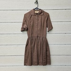 vtg Gay Gibson brown short sleeve day dress 1950s SEE MEASUREMENTS small flaws